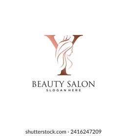 Woman beauty logo design vector illustration with letter y and crown icon