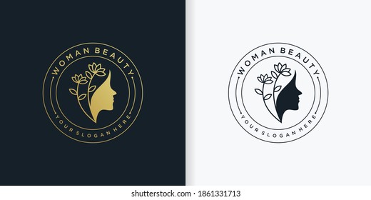 woman beauty logo with golden concept premium vektor