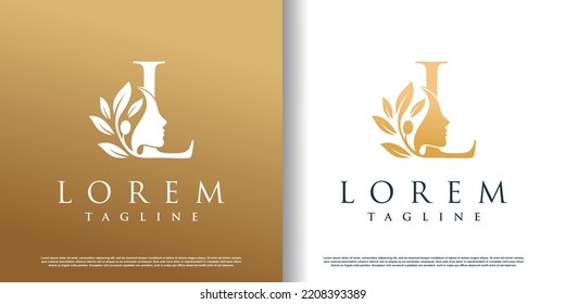 woman beauty logo icon with letter l concept design premium vector