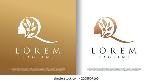 woman beauty logo icon with letter q concept design premium vector