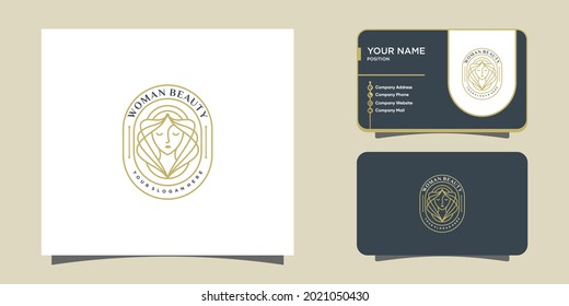 Woman beauty logo template with unique line art concept Premium Vector