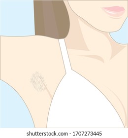 Woman beauty procedures, shaving of armpits, laser hair removal stock vector illustration. Simple illustration female hairy armpits. body-positive concept, symbol of freedom from shaving and feminist