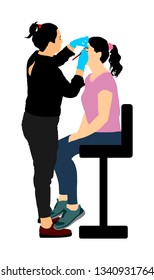 Woman in beauty salon getting a treatment vector illustration. Facial anti aging spa therapy. Lady cosmetic massage. Face lifting skin care. Cosmetologist Botox and fillers procedure. Makeup artist. 