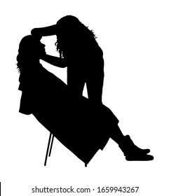 Woman in beauty salon getting a treatment vector silhouette. Facial anti aging spa therapy. Lady cosmetic massage. Face lifting skin care. Cosmetologist Botox and fillers procedure. Makeup artist. 