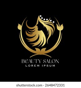 mulher Beleza salão logotipo design, vetor Ilustração, ouro gradiente logotipo no fundo preto
