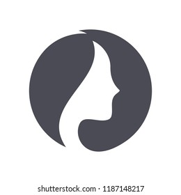 Woman Beauty Salon Logo For Hair And Face SPA Treatment. Vector Hair And Face Silhouette With Shine Sparkles For Shampoo Glossy Volume Icon