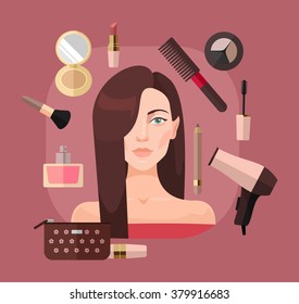 Woman in beauty salon. Vector flat illustration
