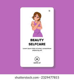 woman beauty selfcare vector. self concept, girl health, body positive woman beauty selfcare web flat cartoon illustration