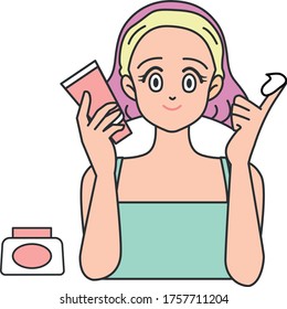 woman and 
beauty skin care products