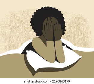 Woman in bed with emotional stress or other mental disorder - anxiety, insomnia