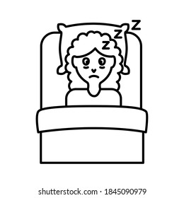 woman in bed with Insomnia z letters line style icon vector illustration design