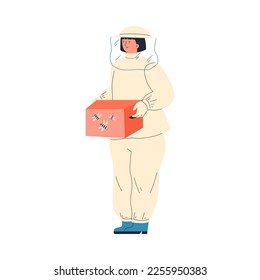 Woman beekeeper or apiarist cartoon character, flat cartoon vector illustration isolated on white background. Modern women occupation and profession concept.