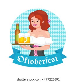 woman with a beer in traditional Bavarian costume . Germany beer festival Oktoberfest