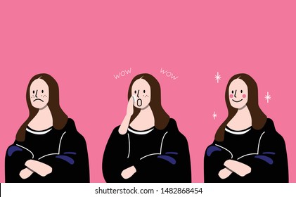 Woman before and after applying anti-aging cream. She is feeling happiness on her face. Cartoon vector illustration.