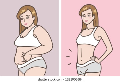 A woman before and after weight loss.