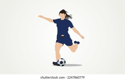 Una mujer antes de golpear la pelota con su pie. Fútbol femenino.