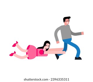 Woman Begging man. Woman holding man's leg as she walks away