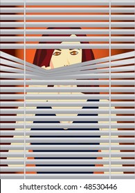 woman behind blinds vector