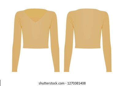 Woman beige v neck top t shirt. vector illustration