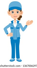 Woman in beige work clothes to guide