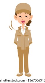 Woman in beige work clothes nodding