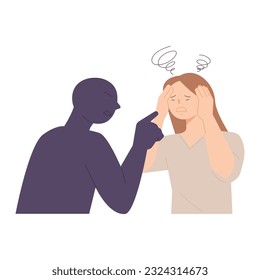A woman is being blamed from someone's shadow. simple vector illustration.