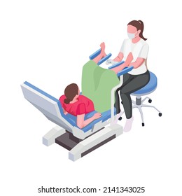 Woman being examined by female gynecologist isometric 3d vector illustration