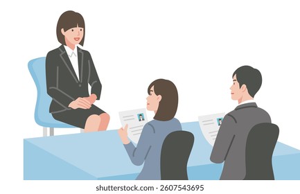 Woman being interviewed and the recruitment team