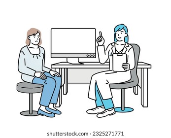 A woman being seen by a doctor in a hospital
