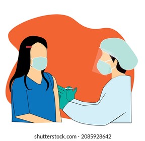 A woman being vaccinated by doctor vector