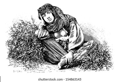 Woman from Beitin in West Bank, Israel, vintage engraved illustration. Le Tour du Monde, Travel Journal, 1881