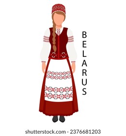 A woman in a Belarusian folk costume. Culture and traditions of Belarus. Illustration, vector