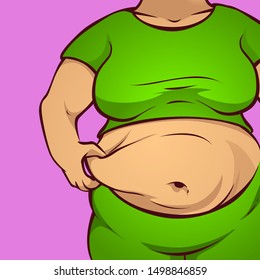 Woman with belly fat problems, vector illustration