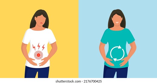 Woman with belly pain and gut healing, how to improve your digestion and maintain healthy guts