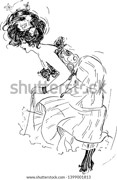 Stock Vektor „woman Bending Over Vintage Line Drawing“ Bez Autorských Poplatků 1399001813 