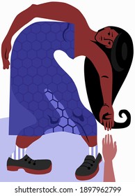 
a woman bends down and lends a  hand to someone in need. vector image 