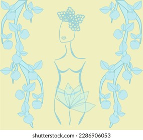 Woman between apple branches vector