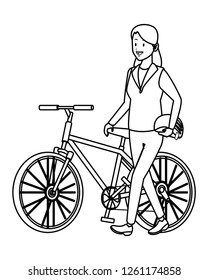 woman with bicicle black and white woman with bicicle black and white