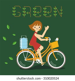 Woman with Bicycle, Eco Live illustration vector