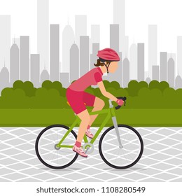 woman with bicycle in the landscape