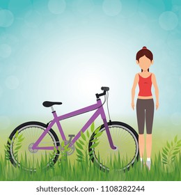 woman with bicycle in the landscape