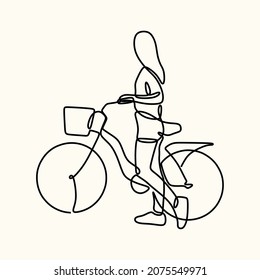 woman bicycle oneline continuous single line art