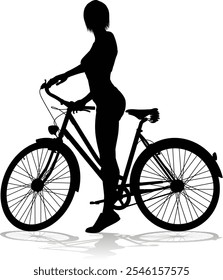 A woman bicycle riding bike cyclist in silhouette