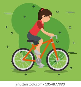 woman in bicycle with sports icons