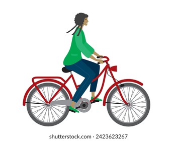 Woman at bicyle. Isolated. Vector illustration.