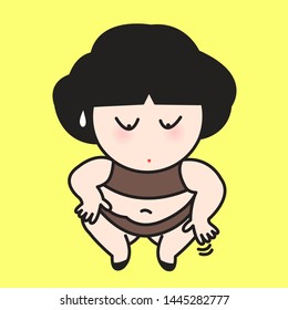 Woman With Big Belly Fat Can't Touch Her Toes Concept Card Character illustration