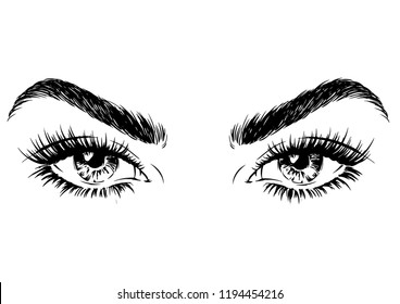 Woman Big Eyes With Full Lashes And Beauty Eyebrows