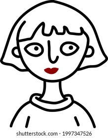 Woman with big eyes and red lipstick, illustration, on a white background.