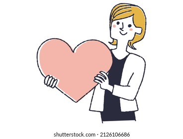  A woman with a big heart, a concept art of people who share love, a comical handwritten person