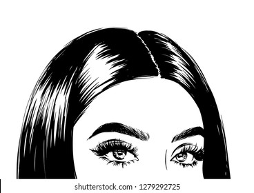 Woman With Big Lashes. Fashion Illustration